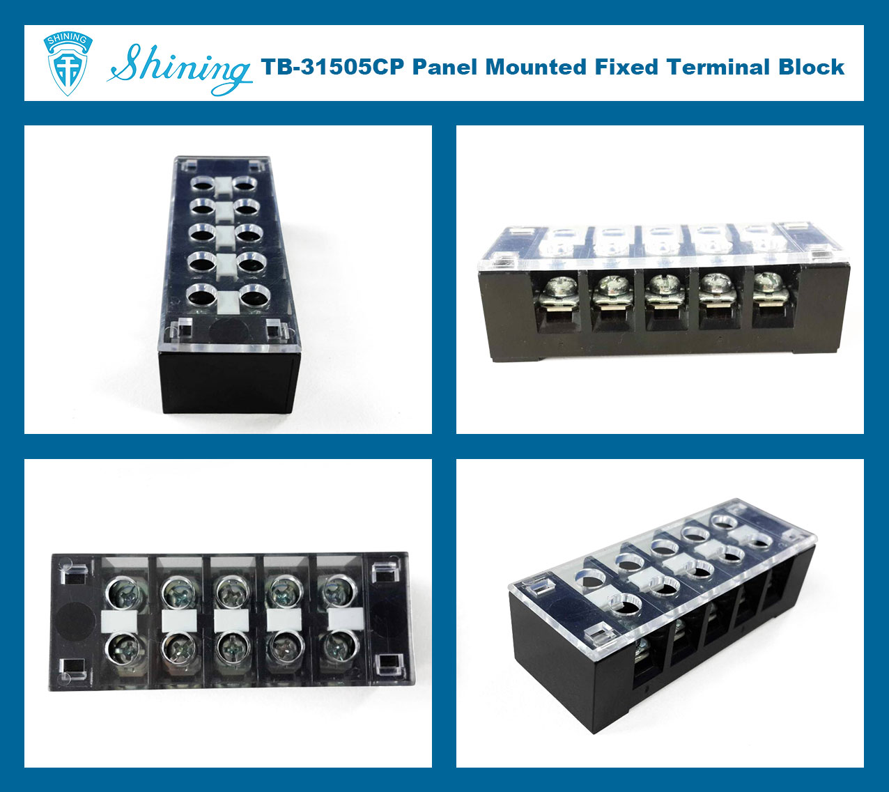 TB-31505CP Panel Mounted 300V 15A 5 Pole Fixed Terminal Block